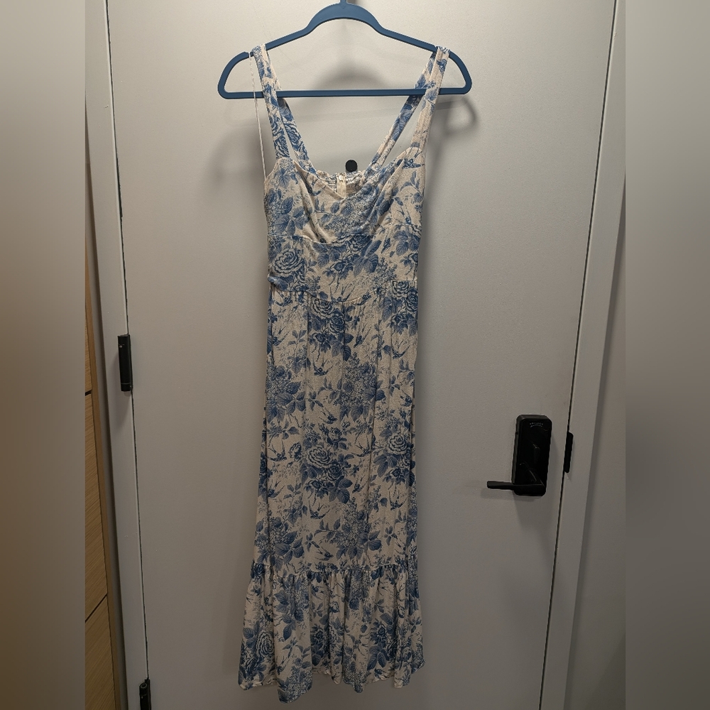Reformation Celestia Cream and Blue Floral Midi Dress Pompadour Print Size 8 - Picture 2 of 7